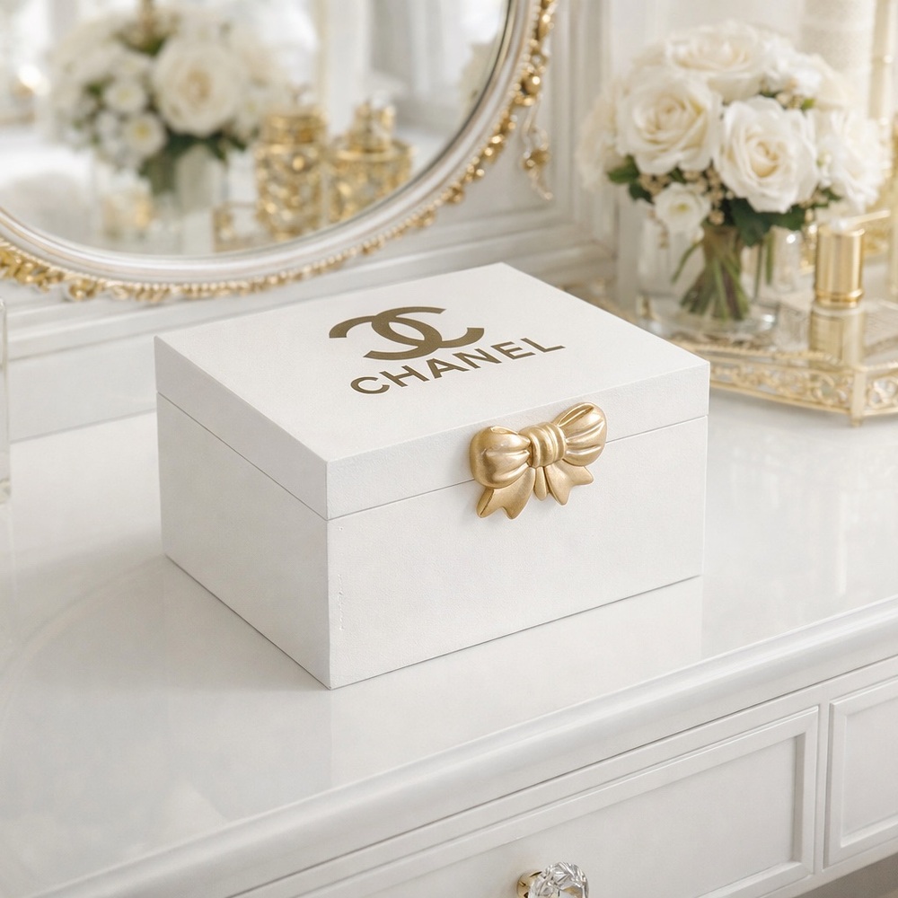 Luxury White Box with Gold Bow Accent